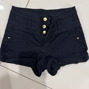 Refuge Black High-Waist Shorts with Gold Buttons